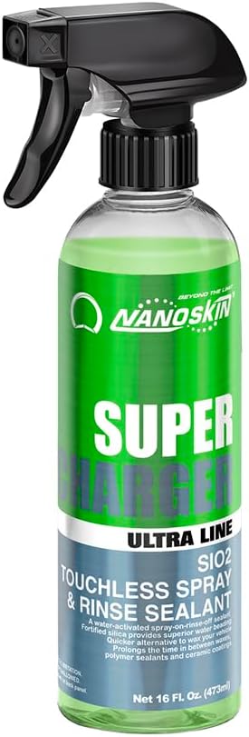 Nanoskin Ultra Line SUPER CHARGER SiO2 Touchless Spray-On/Rinse-Off Sealant 16 oz - Car Wash Paint & Glass Spray for Car Detailing | Safe for Cars, Trucks, Motorcycles, RVs & More | 100:1 Dilution
