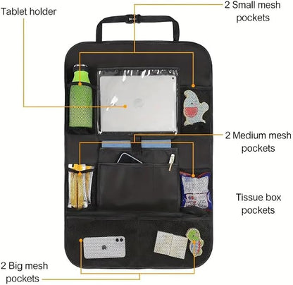 Car Backseat Organizer, Kids Seat Pockets, Back Seat Protector, Durable Strong Straps, Touchable Tablet Holder, Easy Wash, 10 Storage Pockets, 2 Pack Set