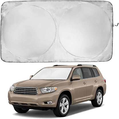 Windshield Sun Shade | Compatible for Toyota Highlander (2008-2013) | Certified 99.87% UVB & 99.02% UVA Car Sun Shade. Award Winning Sunshade - Patented Technology | Car Shades by Kinder Fluff