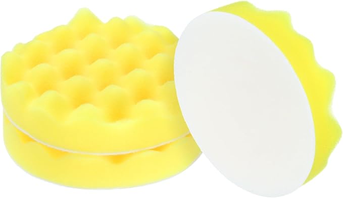 HARFINGTON 3pcs Buffing Sponge Pads 5" Polishing Wheel Waffle Finishing Grip Pad Car Buffer Polisher with Hook and Loop Back for Car Detailing Polishing Waxing, Yellow