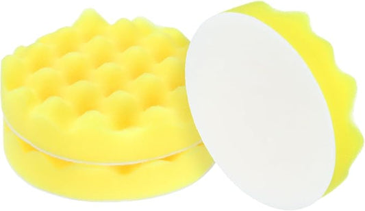 HARFINGTON 3pcs Buffing Sponge Pads 5" Polishing Wheel Waffle Finishing Grip Pad Car Buffer Polisher with Hook and Loop Back for Car Detailing Polishing Waxing, Yellow