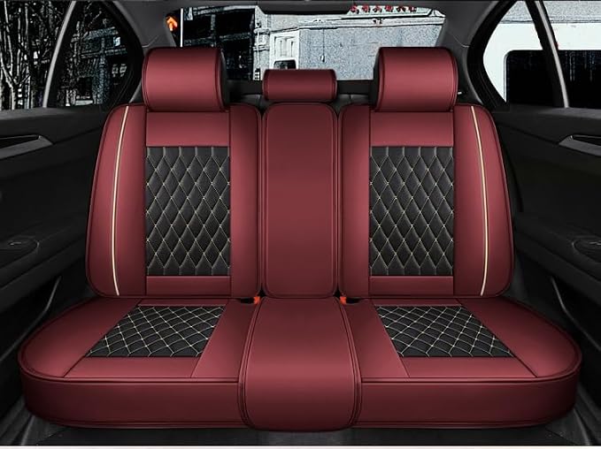 SanQing Car Seat Covers Full Set, Super Luxurious Heavy Universal Duty Waterproof Leather Automotive Vehicle Cover for Cars SUV Pick-up Truck, Non-Slip Seat Pink Car Accessories (Full Set/Wine Red)