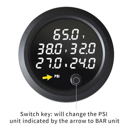 New Upgrade 12V/24V Five Pressure Air Pressure Gauge 2Inch(52mm) 0-232PSI with 5Pcs 1/8NPT Sensors and 16.5ft (5M) Sensor Cable LED White