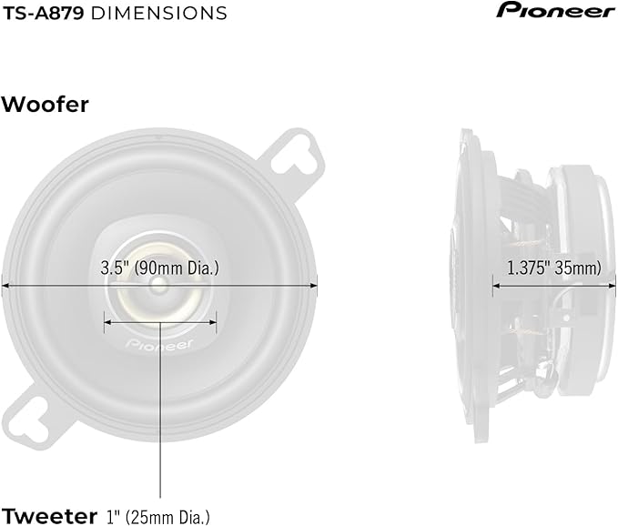 PIONEER A-Series Plus TS-A879 3.5” 2-Way Speakers (Pair) – 100W RMS, 450W Max, Balanced Sound + Smooth Treble, Great Stock Replacement, Easy Installation