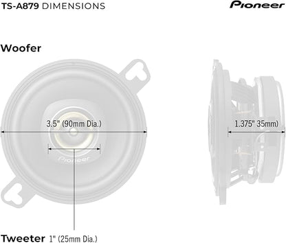 PIONEER A-Series Plus TS-A879 3.5” 2-Way Speakers (Pair) – 100W RMS, 450W Max, Balanced Sound + Smooth Treble, Great Stock Replacement, Easy Installation