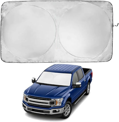 Windshield Sun Shade - Certified 99.87% UVB & 99.02% UVA Protection for car | Compatible for Ford F150 F250 F350 2015-present | Award Winning Sunshade - Patented Technology | Car Shades by Kinder Fluff
