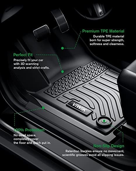 VIWIK Car Floor Mats for Toyota Tacoma 2005-2015, Automotive All Weather Floor Liners for Toyota Tacoma, TPE Rubber Car Mats Front & Rear Non-Slip Odorless