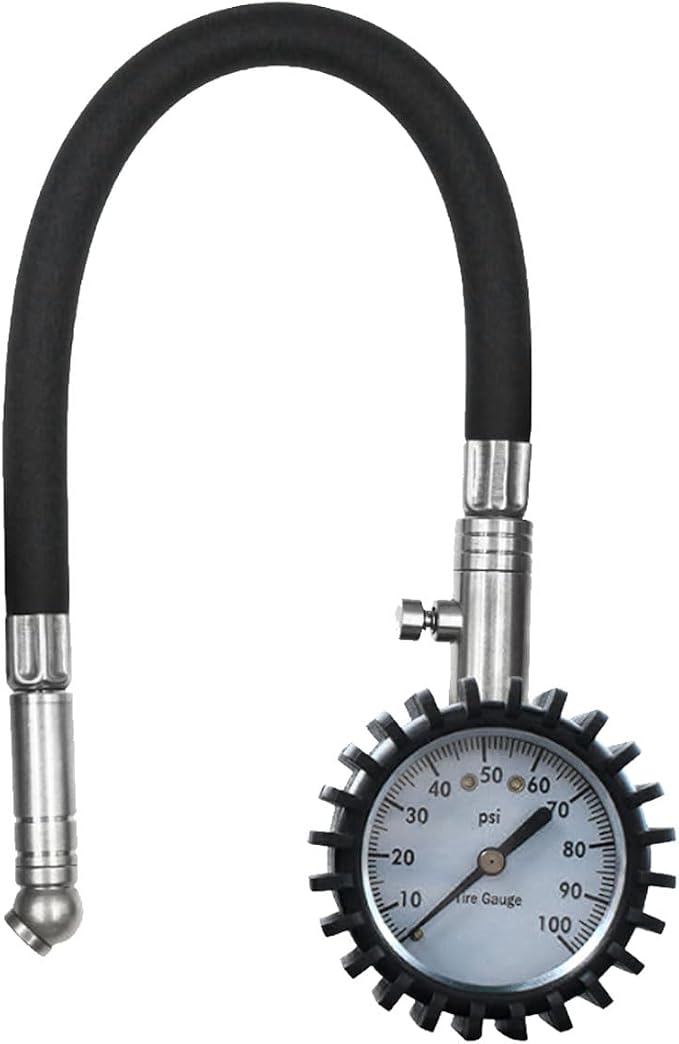 BDZMC Car Tire Pressure Gauge, 0-100 PSI Air Pressure Gauge with 2.5 Inch Large Scale Dial, Accurate Easy to Read, Certified ANSI Tire Gauges with Flexible Air Hose for Cars, SUVs, Trucks (Silver)