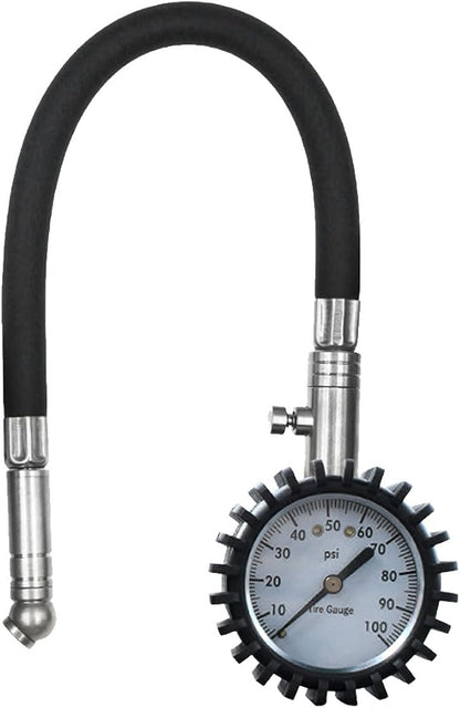 BDZMC Car Tire Pressure Gauge, 0-100 PSI Air Pressure Gauge with 2.5 Inch Large Scale Dial, Accurate Easy to Read, Certified ANSI Tire Gauges with Flexible Air Hose for Cars, SUVs, Trucks (Silver)
