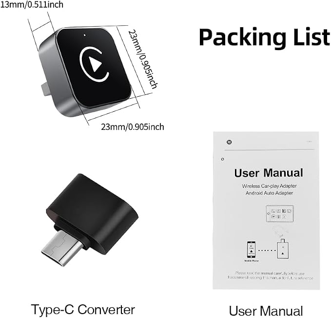 Wireless CarPlay Adapter for iPhone, Android, 2026 Upgrade Convert Wired to Wireless Apple CarPlay Adapter, Mini Size USB Stable Control, Plug and Play