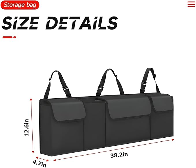 Osilly Car Trunk Organizer with Lid, Backseat Hanging Storage Bag with 4 Pockets & 3 Adjustable Straps, Waterproof PVC Collapsible Cargo Bag, Car Interior Accessories for Auto SUV MPV