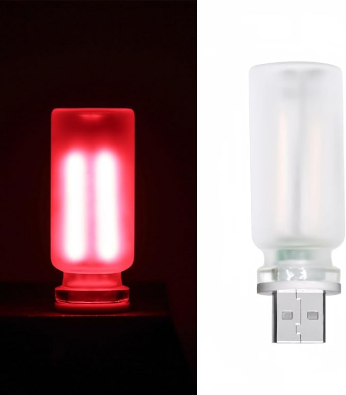 Retro Car Lamp, Touch-Adjust USB LED Automotive Lights, Plug-in Night & Ambient Bulb for Vehicles, Bedroom, Hallway, Desk, No-Pole Dimming (Frosted red Light)
