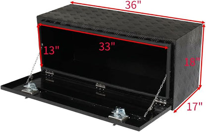 36“L x 17" W x 18" H Aluminum Underbody Truck Toolbox with Lock | Waterproof Square Truck Storage Organizer Chest for Pick Up Truck Bed, RV Trailer, Van, Black Tool Box