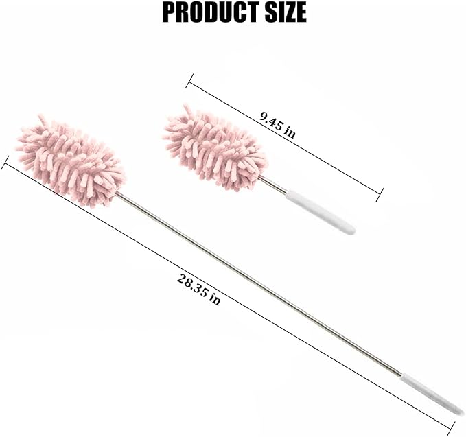 2PCS Car Interior Duster with Extension Pole, 9.45" to 28.35" Microfiber Soft Vehicle Dash Dusting Detailing Wash Brushes, Automotive Dash Cleaning Tool, Universal for SUV RV Truck (Pink)