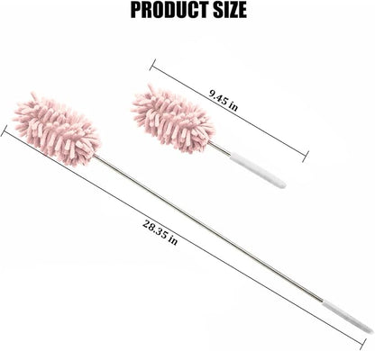 2PCS Car Interior Duster with Extension Pole, 9.45" to 28.35" Microfiber Soft Vehicle Dash Dusting Detailing Wash Brushes, Automotive Dash Cleaning Tool, Universal for SUV RV Truck (Pink)