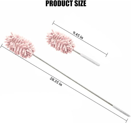 2PCS Car Interior Duster with Extension Pole, 9.45" to 28.35" Microfiber Soft Vehicle Dash Dusting Detailing Wash Brushes, Automotive Dash Cleaning Tool, Universal for SUV RV Truck (Pink)