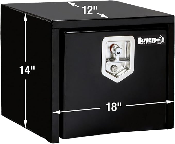 Buyers Products 1703349 Black Steel Underbody Truck Tool Box – 14 x 12 x 18 Inch - Truck Bed & Underbelly RV Storage Box, Locking T-Latch, Weather-Resistant, Heavy-Duty Flatbed Job Box, Made in USA