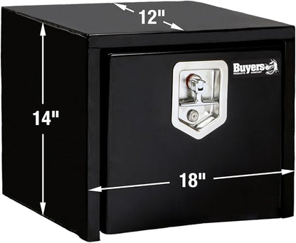 Buyers Products 1703349 Black Steel Underbody Truck Tool Box – 14 x 12 x 18 Inch - Truck Bed & Underbelly RV Storage Box, Locking T-Latch, Weather-Resistant, Heavy-Duty Flatbed Job Box, Made in USA