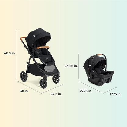 Joie Ginger and Mint Latch Travel System – 4-in-1 Travel System with Baseless Infant Car Seat & Stroller, One-click Install, From Birth Stroller (Mocha)