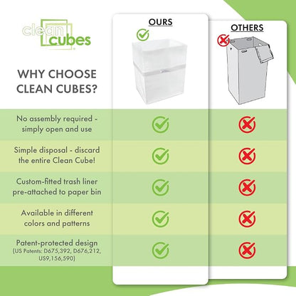 Clean Cubes 4 Gallon Disposable Pop-Up Trash Cans (3-Pack) with Fitted Bags – Foldable Garbage & Recycling Bins for Parties, Events & Kitchen (White, 12" H x 10" W x 8" D)