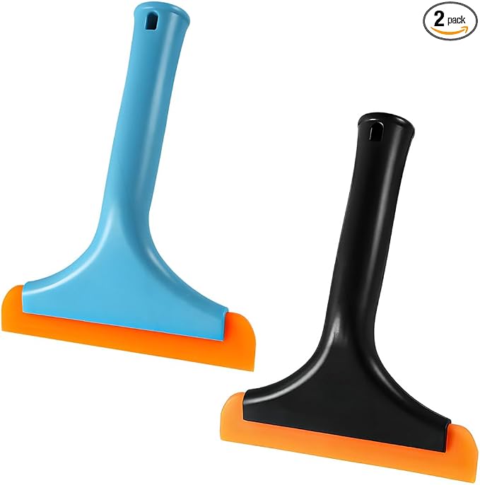 Ohleats 2PCS Small Silicone Window Squeegee, Auto Windshield Water Blade Scraper, All-Purpose Water Squeegee Wiper for Mirror Home Cleaning, Car Accessories (Black+Blue)