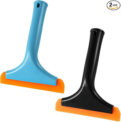Ohleats 2PCS Small Silicone Window Squeegee, Auto Windshield Water Blade Scraper, All-Purpose Water Squeegee Wiper for Mirror Home Cleaning, Car Accessories (Black+Blue)