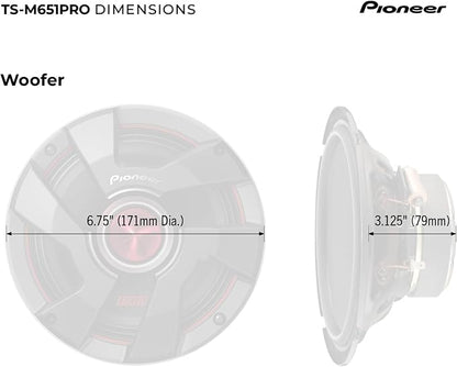 Pioneer P.R.O. Series TS-M651PRO 6.5” Speakers (Pair) – 500W Max, Perfect for high-SPL Builds and pro-Level car Audio