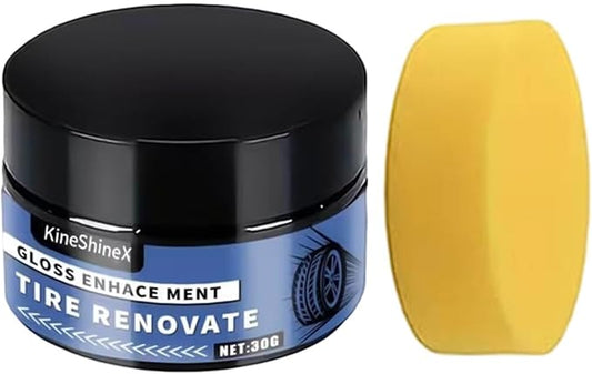 Car Tire Shine - 50g, Long Lasting Nourish Wax with Sponge | Tire Paste for Blackening, Durability, and Maintenance, Car Motorcycle Gloss Protection Detailing