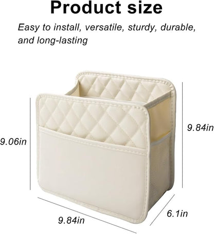 Mandark Car Seat Back Organizer, PU Leather Automotive Backseat Hanging Storage Pocket, Multipurpose Vehicle Travel Essentials Accessories for Kids & Adults, Universal for Most Cars (Beige)