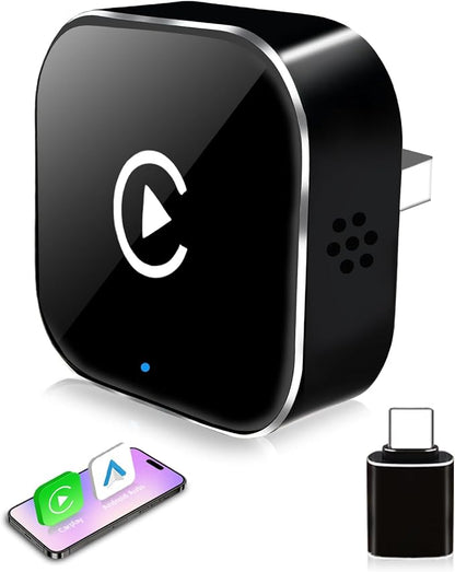 Upgrade 2 in 1 Mini Wireless Car Play Adapter Support Apple CarPlay and Android Auto, Fit for Convert Wired to Wireless, Auto Connect for Daily Commute, Plug and Play Dongle (Black, 2 in 1)