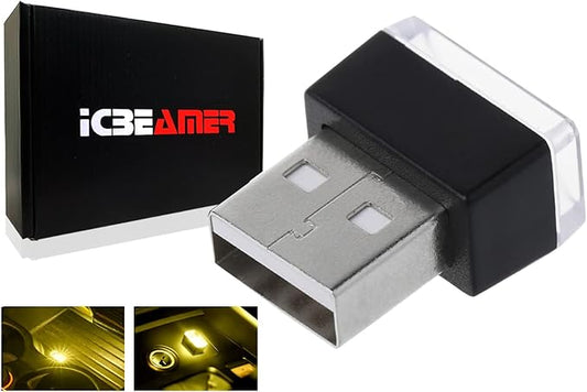 ICBEAMER USB Interface Miniature Night Light 1-Pack (Yellow) | Universal Plug-in LED for Car Interior and Trunk Ambient Atmosphere