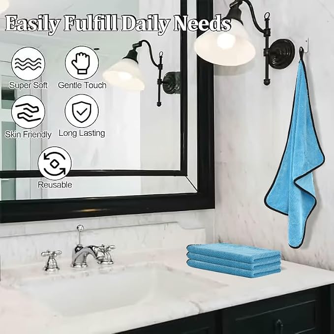DIAOJIA 3 Pack Microfiber Car Towels (16" x 24"), 500 GSM Double-Sided Absorbent Coral Fleece Cloths for Washing, Drying & Cleaning, Streak-Free & Lint-Free (Light Blue)