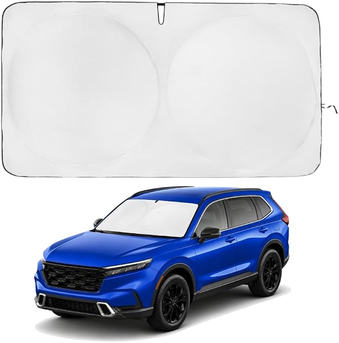 Windshield Sun Shade | Compatible for Honda CRV 2023-2026 | Certified 99.87% UVB & 99.02% UVA Car Sun Shade. Award Winning Sunshade - Patented Technology | Car Shades by Kinder Fluff