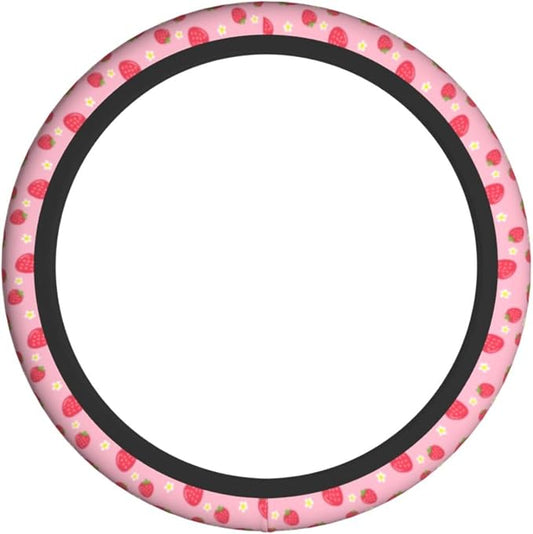 Strawberry Steering Wheel Cover Universal 14.5-15 Inch Car Wheel Protector Anti-Slip Car Steering Wheel Accessories for Women Girls
