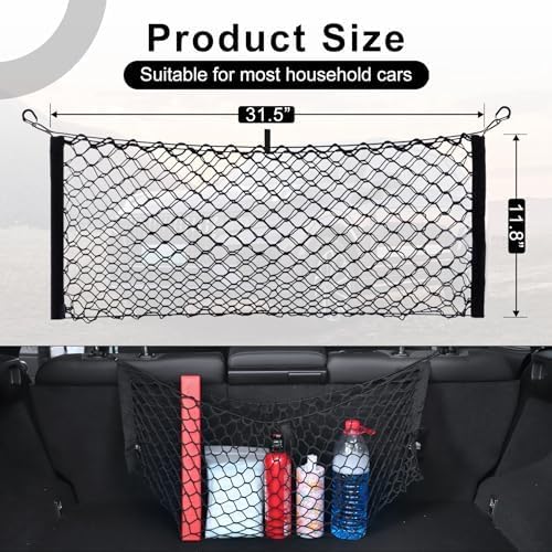 Amiss Cargo Net Stretchable, Car Exterior Accessories, Adjustable Elastic Trunk Storage Net with Hook for SUVs, Cars and Trucks (11.8"x 31.5")