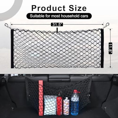 Amiss Cargo Net Stretchable, Car Exterior Accessories, Adjustable Elastic Trunk Storage Net with Hook for SUVs, Cars and Trucks (11.8"x 31.5")