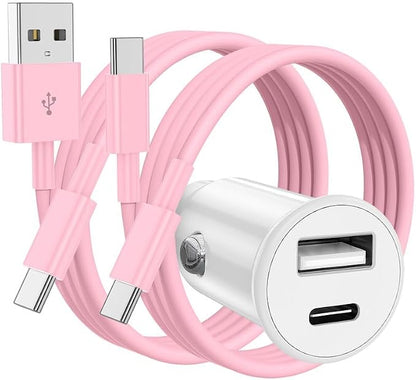 USB C Car Charger for iPhone 17 16 15 Pro Max, 40W Dual Port USB-C & USB-A Car Fast Charging Adapter, 2X3FT C to C Cable & A to C Carplay Cable for iPhone 17 16 15 Series/iPhone Air,iPad,Samsung-Pink