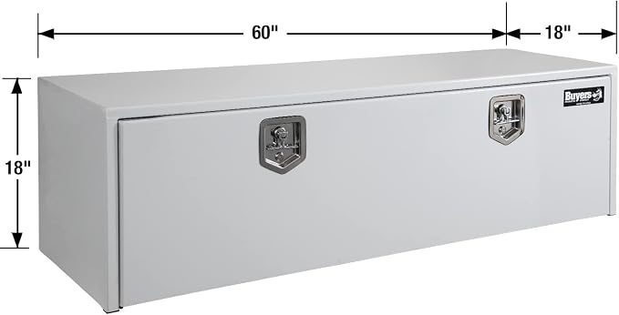 Buyers Products 1702415 Steel Underbody Truck Box, 18x 18x 60 Inch, Job Site Box, Lockable T-Handle Latch, Utility Tool Box, Heavy Duty Storage and Organizer, Made In The USA, White