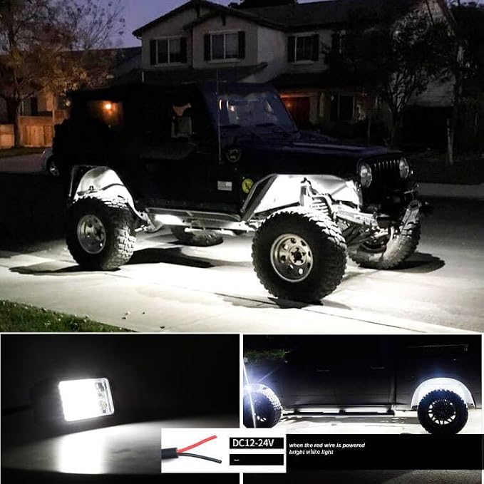 Nicoko 4Pods Pure White 72 LEDs SMD Chips 72w High Power Rock Lights Super Bright White Offroad Car Boat Underglow Lights IP68 Waterproof for Truck SUV UTV ATV RZR
