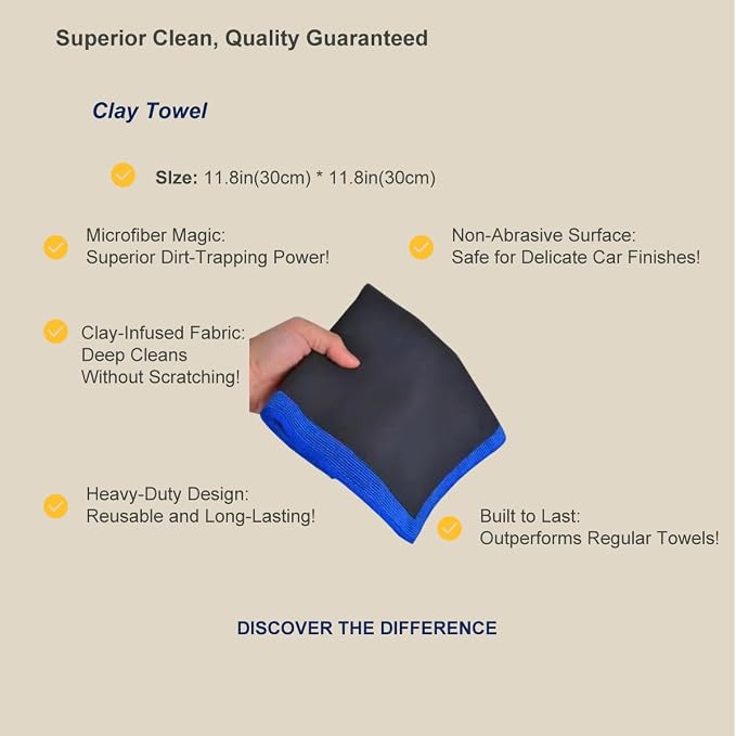 Premium Clay Towel & Windshield Cleaning Tool Kit – 4 Reusable Microfiber Pads, Extendable Handle & Detailing Clay Towel – Car Glass & Paint Care Combo