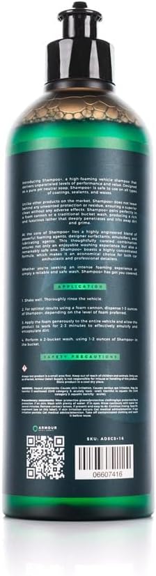 Armour Detail Supply Shampoo+ High-Foaming pH Neutral Shampoo, Professional Automotive Cleaning, Compatible with Foam Cannons or Bucket Washes - 16oz Bottle