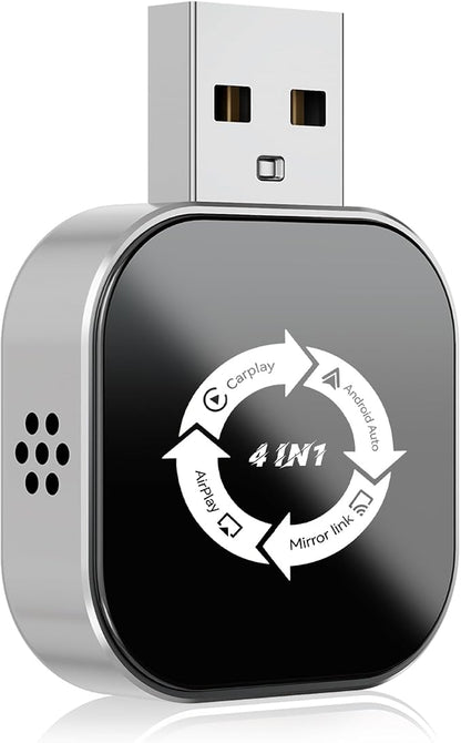 4 in 1 Wireless CarPlay Adapter with Screen Mirroring – Supports Apple CarPlay & Android Auto & AirPlay & MirrorLink, 2026 Upgraded screen mirroring dongle for car, USB-A/USB-C Connection, Plug & Play