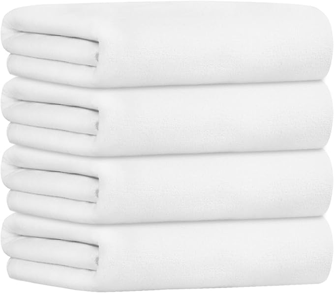 JML Microfiber Towels, Bath Towel Set - Extra Large, Soft, Absorbent, Fast Drying for Adult, Hair, Swimming, Fitness, Sport, Yoga, 4 Pack, 27" x 55", White
