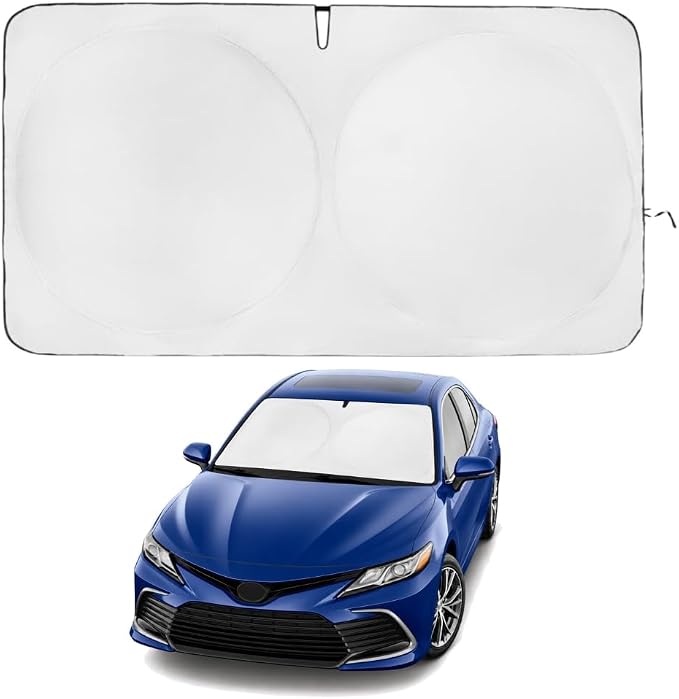 Windshield Sun Shade | Compatible for Toyota Camry (2018-2024) | Certified 99.87% UVB & 99.02% UVA Car Sun Shade. Award Winning Sunshade - Patented Technology | Car Shades by Kinder Fluff