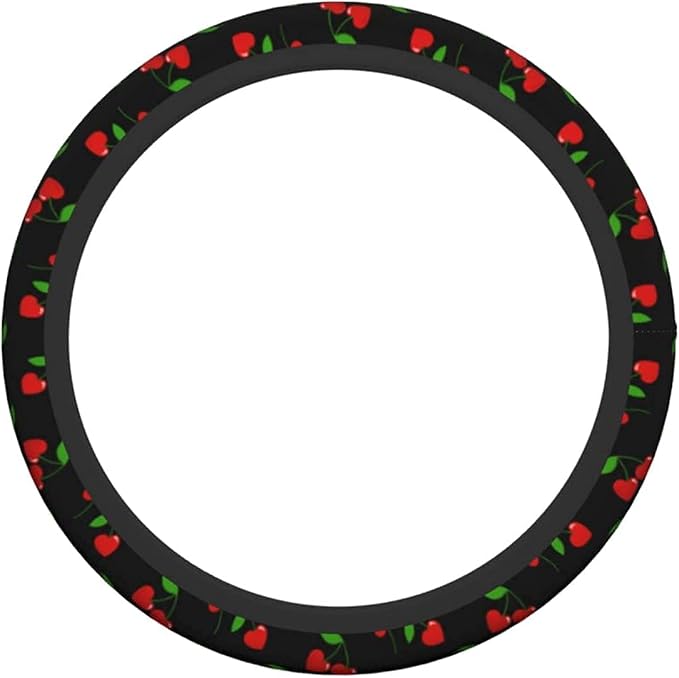 Red Hearts Cherry Steering Wheel Covers Non Slip Neoprene Steering Wheel Protector Universal 15 inch for Men Women Car Trucks