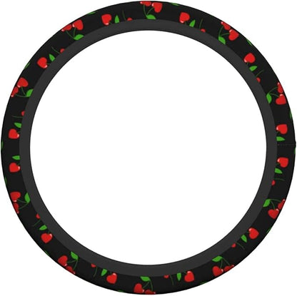 Red Hearts Cherry Steering Wheel Covers Non Slip Neoprene Steering Wheel Protector Universal 15 inch for Men Women Car Trucks