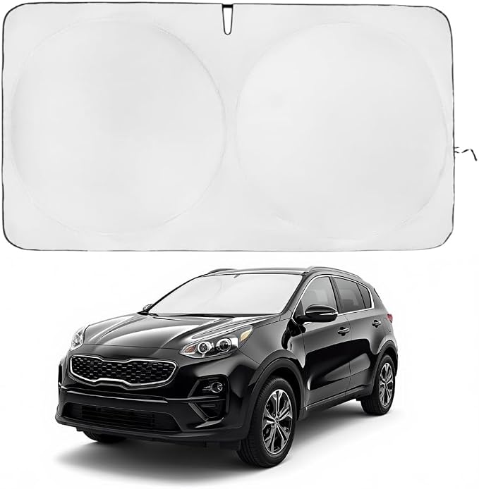 Windshield Sun Shade | Compatible for Kia Sportage (2018-2022) | Certified 99.87% UVB & 99.02% UVA Car Sun Shade. Award Winning Sunshade - Patented Technology | Car Shades by Kinder Fluff
