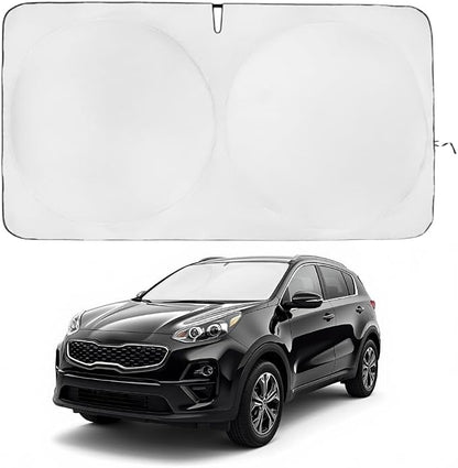 Windshield Sun Shade | Compatible for Kia Sportage (2018-2022) | Certified 99.87% UVB & 99.02% UVA Car Sun Shade. Award Winning Sunshade - Patented Technology | Car Shades by Kinder Fluff