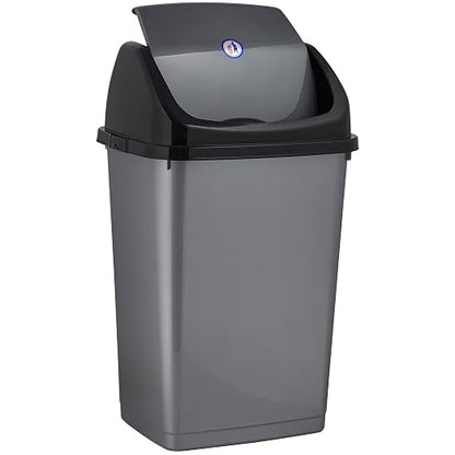 Superio Kitchen Trash Can 13 Gallon with Swing Lid, Plastic Tall Garbage Can Outdoor and Indoor, Large 52 Qt Recycle Bin and Waste Basket for Home, Office, Garage, Patio, Restaraunt (Grey/Black)
