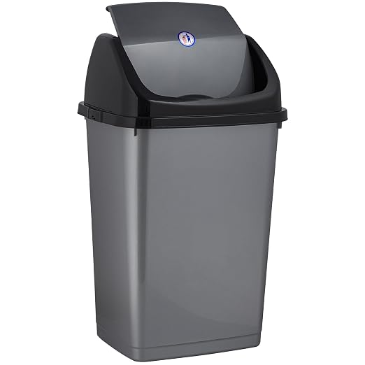 Superio Kitchen Trash Can 13 Gallon with Swing Lid, Plastic Tall Garbage Can Outdoor and Indoor, Large 52 Qt Recycle Bin and Waste Basket for Home, Office, Garage, Patio, Restaurant (2, Grey)